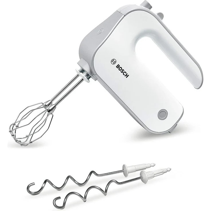 Bosch MFQ4030 Handrührer Styline, 5 Geschwindigkeiten, 500 Watt, 2 Rührbesen, 2 Edelstahl-Knethaken, spülmaschinengeeignet, weiß, silber – Bild 1