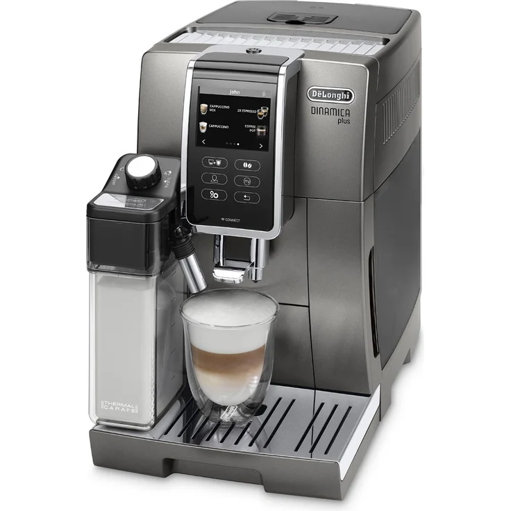 De'Longhi Dinamica Plus ECAM 370.95.T Kaffeevollautomat mit Milchsystem und integriertem Mahlwerk, Cappuccino und Espresso auf Knopfdruck, 3,5 Zoll TFT Touchscreen Farbdisplay und App-Steuerung, titan – Bild 2