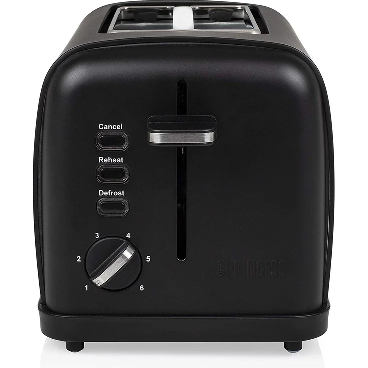 Princess Black Steel Toaster mit Brötchenaufsatz - 6 einstellbare Bräunungsstufen, Auftau-, Aufwärm- und Stoppfunktion, 950 Watt, Krümmelschale, 142396 – Bild 2