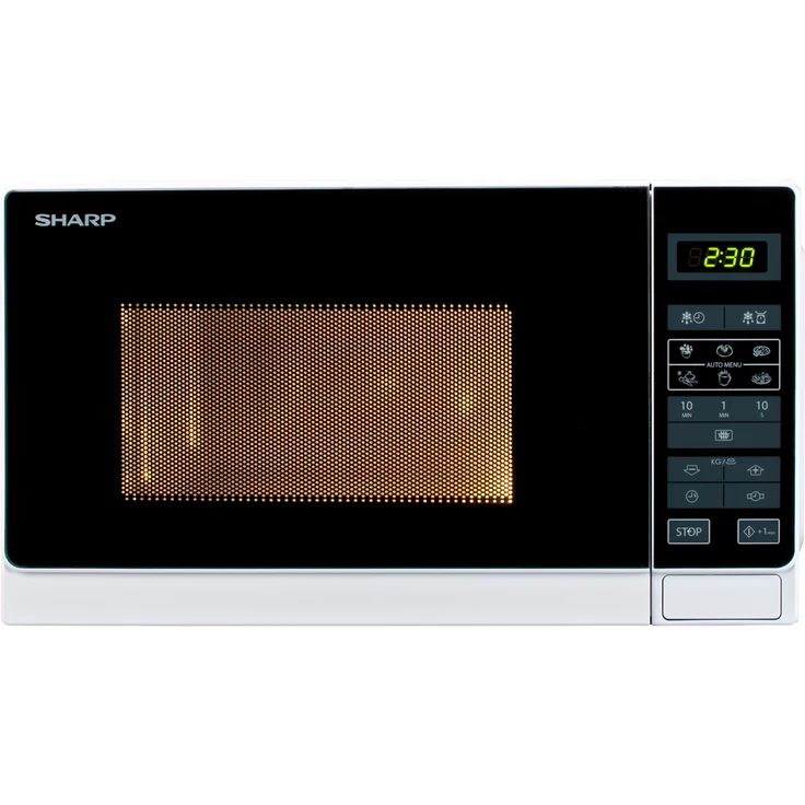 Sharp R242WW Mikrowelle, Standgerät, 20 Liter Garraum, 800 Watt, 5 Leistungsstufen, 8 Automatikprogramme, Kindersicherung, Energiesparmodus, Glasdrehteller 25,5 cm, weiß – Bild 3
