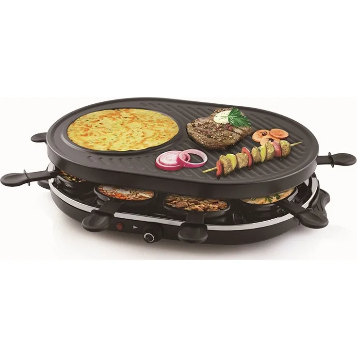 Tristar Raclette für bis zu acht Personen ? Grillplatte mit Crêpe-Forme und 8 Pfännchen, RA-2996