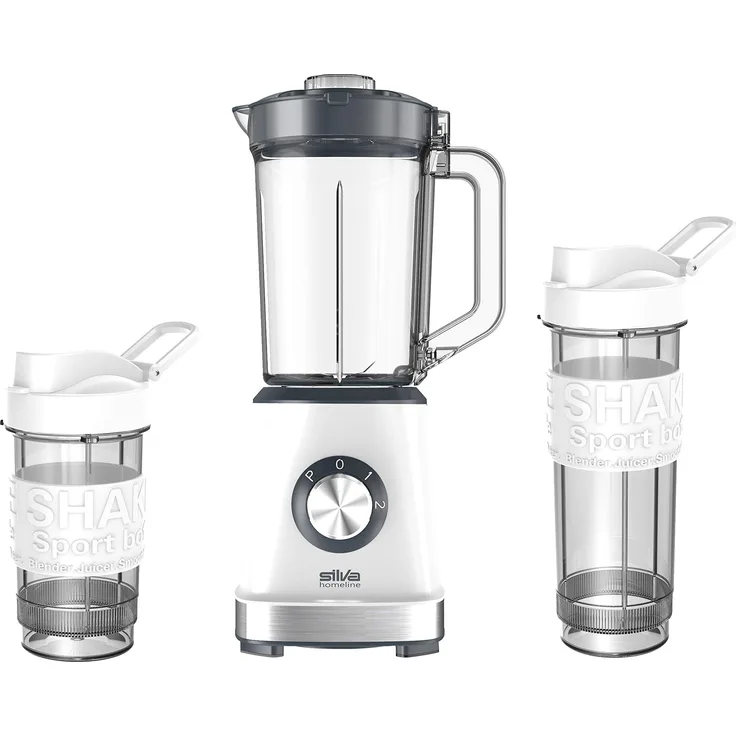 Silva Homeline SM 2500 23.000 U-min, inkl. Sport-Trinkflaschen 400 ml + 570 ml, BPA-Free Smoothie Maker, 500 W, Freier Kunststoff, Edelstahl, 1.2 liters, weiß-anthranzit