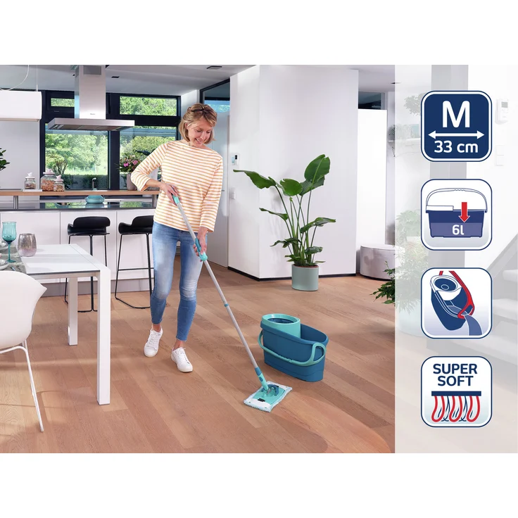 Leifheit Set Clean Twist M Ergo, Bodenwischer-Set, inkl. 6 L Eimer mit Schleudersieb, Teleskopstiel & Wischbezug super soft (52120) – Bild 2