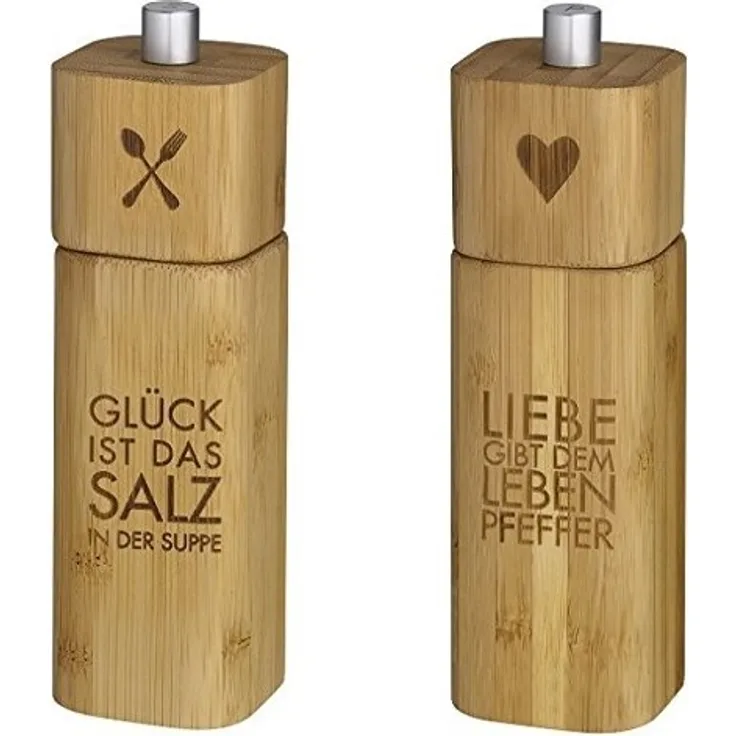 Räder Salzmühle GLÜCK und Pfeffermühle LIEBE Bambus 2er Set