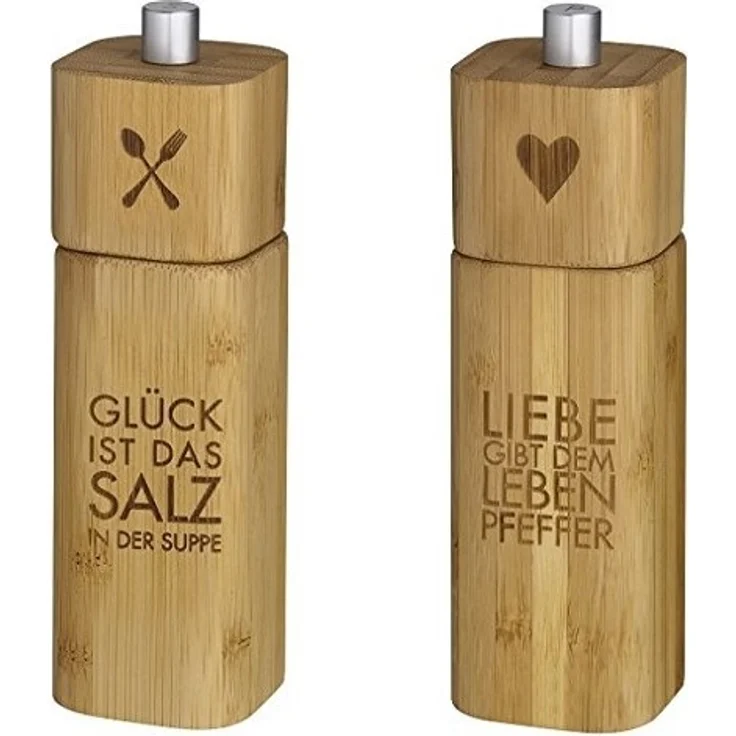 Räder Salzmühle GLÜCK und Pfeffermühle LIEBE Bambus 2er Set