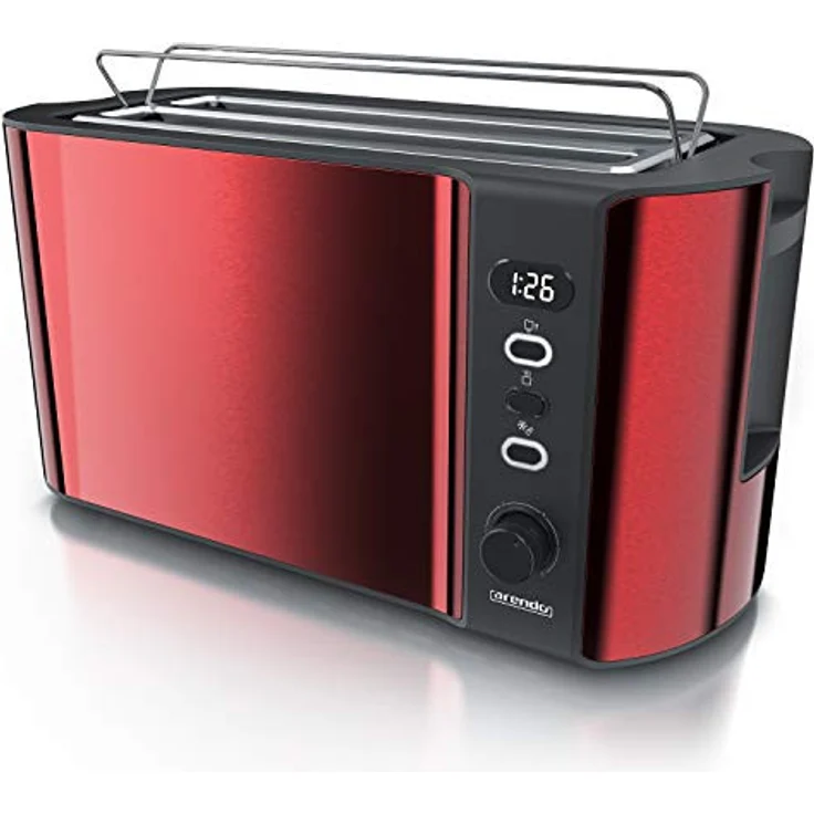 Arendo 4-Schlitz-Toaster, Langschlitz, Defrost Funktion, wärmeisolierendes Gehäuse, rot – Bild 1
