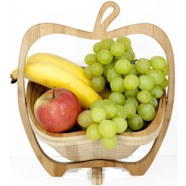 GMMH Faltkorb Bambus Obstkorb Dekoschale Obstschale Holz faltbar Design Apfel-1