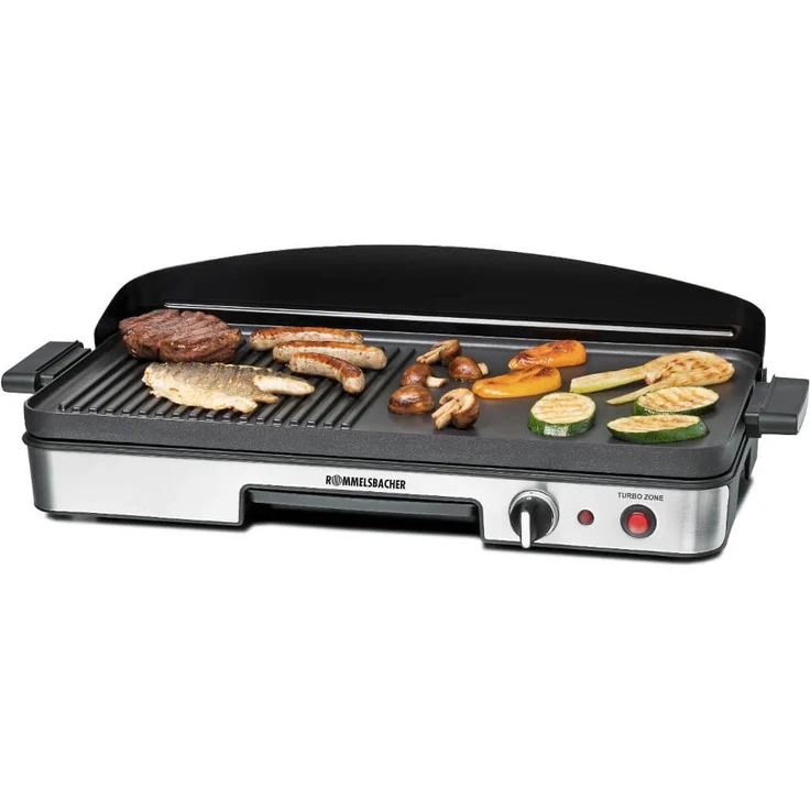 Rommelsbacher BBQ 2003 Tischgrill, glatte & geriffelte Grillfläche, 50 x 25 cm, 1900 Watt – Bild 1