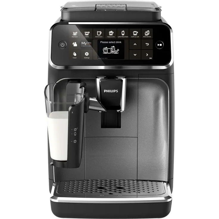 Philips 4300 Serie EP4346-70 Kaffeevollautomat, 8 Kaffeespezialitäten (LatteGo Milchsystem) Matt-Schwarz-Silber-lackierte Arena