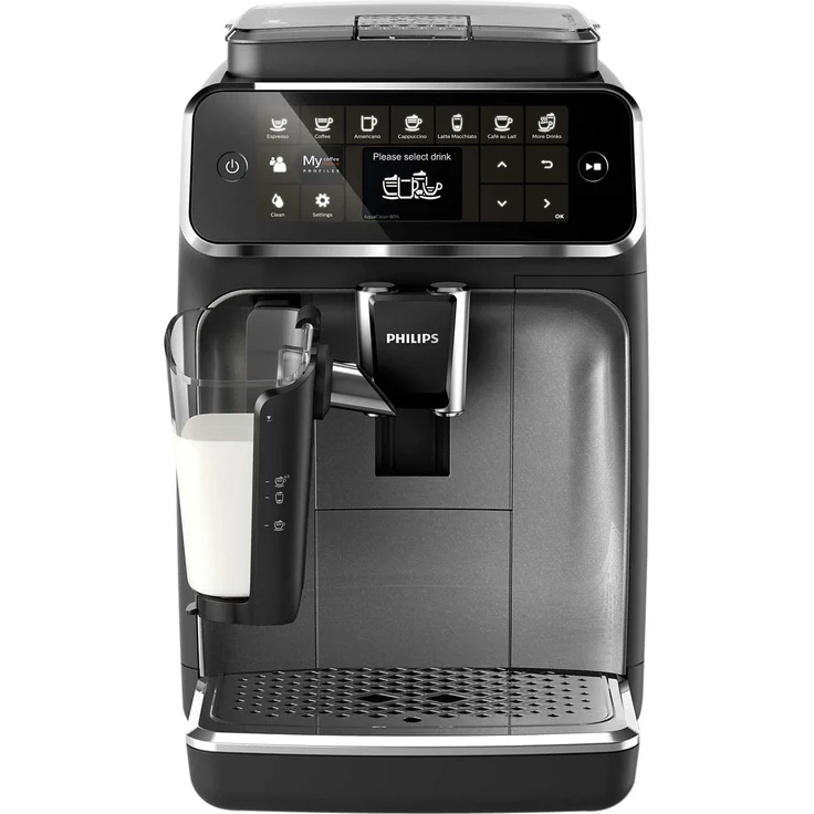 Philips 4300 Serie EP4346-70 Kaffeevollautomat, 8 Kaffeespezialitäten (LatteGo Milchsystem) Matt-Schwarz-Silber-lackierte Arena – Bild 1