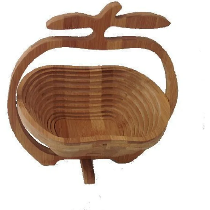 GMMH Faltkorb Bambus Obstkorb Dekoschale Obstschale Holz faltbar Design Apfel-2