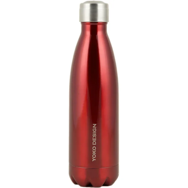 Yoko Design 1334 Isolierflasche doppelwandig Edelstahl rot 25,5 x 6,5 x 6,5 cm