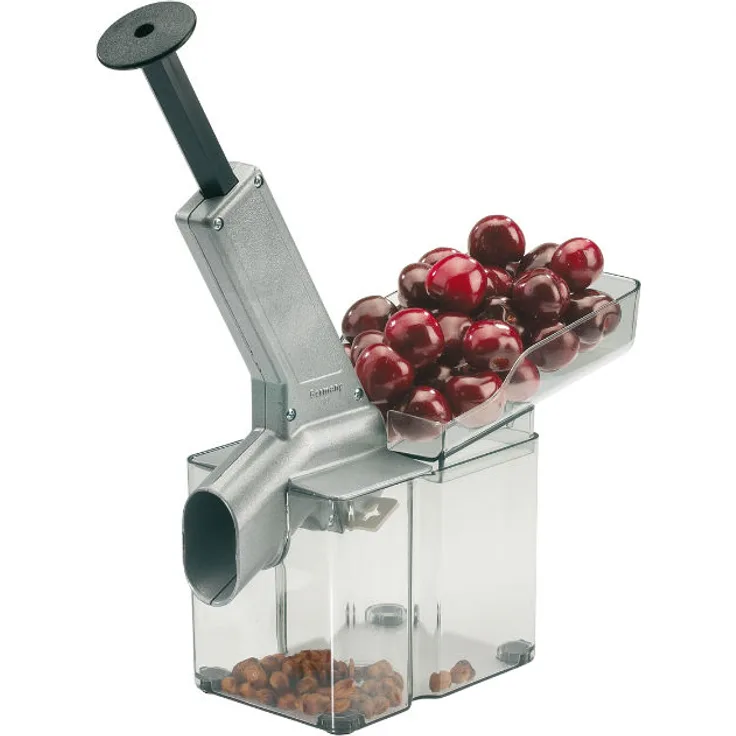 Westmark Kirschenentkerner--entsteiner mit schräggestellter Schütte und großer Kernkassette, Kunststoff-Edelstahl-Aluminium, Kirschomat, Silber-Schwarz-Transparent, 40702260