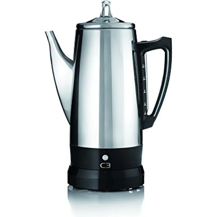 C3 Perkolator Basic - kabelloser, elektrischer Kaffeebereiter für 4 bis 12 Tassen, Edelstahl, silber