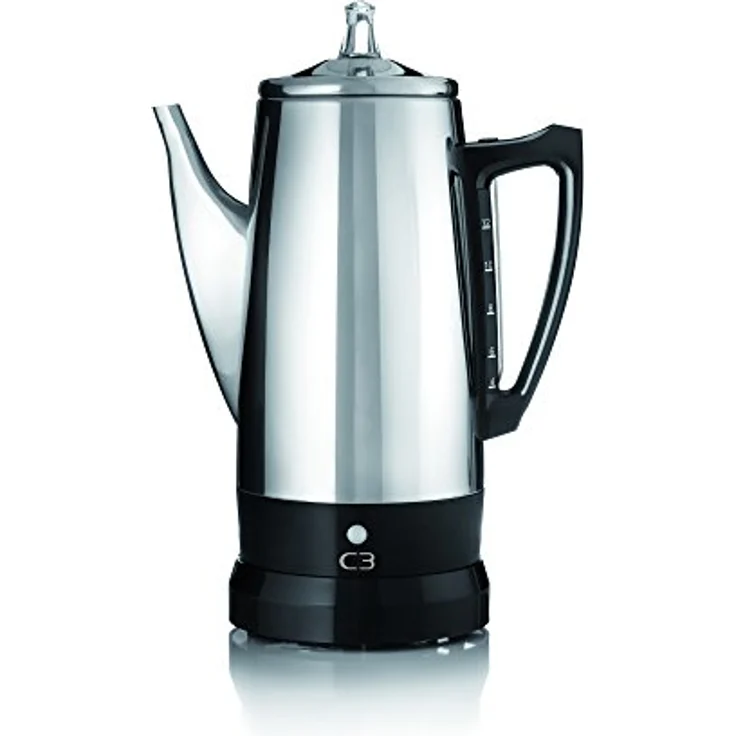 C3 Perkolator Basic - kabelloser, elektrischer Kaffeebereiter für 4 bis 12 Tassen, Edelstahl, silber – Bild 1