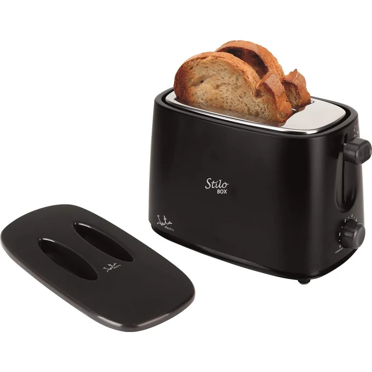 Toaster schwarz mit Jata TT631 Schutzkappe und zwei extra breiten Schlitzen Mit elektronischer Bräunungswahl 6 Positionen. Körper mit kühlem Touch. Krümelschublade Automatische Brotzentrierung – Bild 1