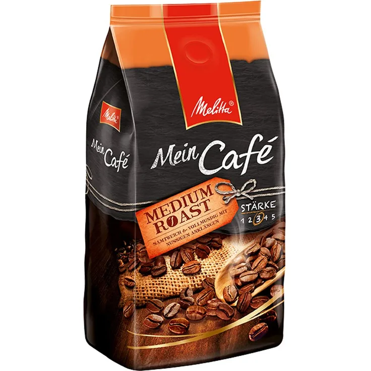 Melitta Ganze Kaffeebohnen, samtweich und vollmundig mit nussigen Anklängen, Stärke 3, Mein Café Medium Roast, 1kg