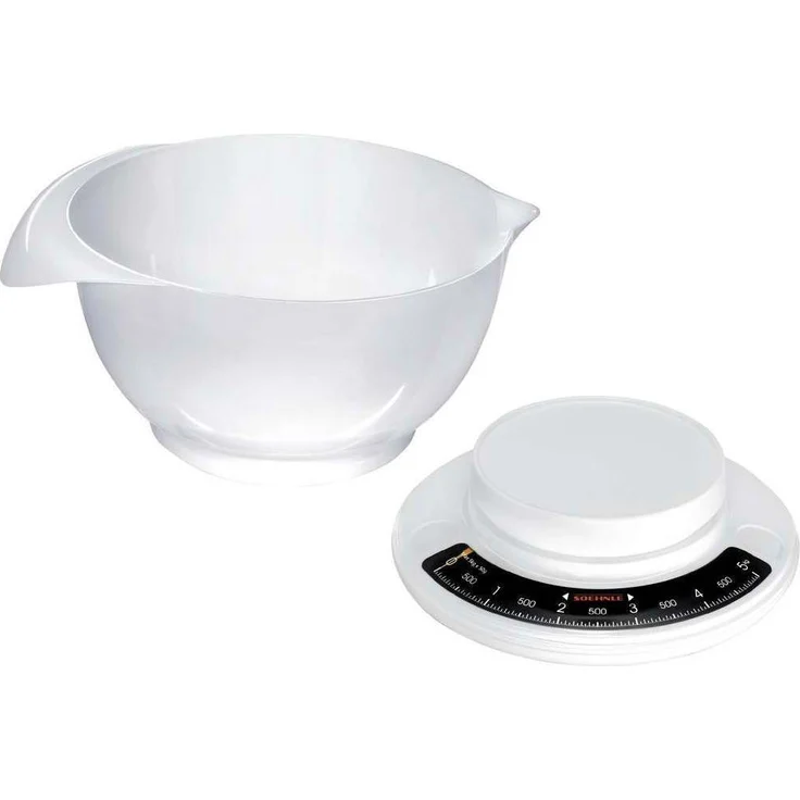 Soehnle Culina Pro 5 kg, analoge Küchenwaage, weiß, Gewicht bis zu 5 kg (50-g-genau), Haushaltswaage mit großer Rührschüssel, Küchenwaage retro für Kuchen und weiteres – Bild 3