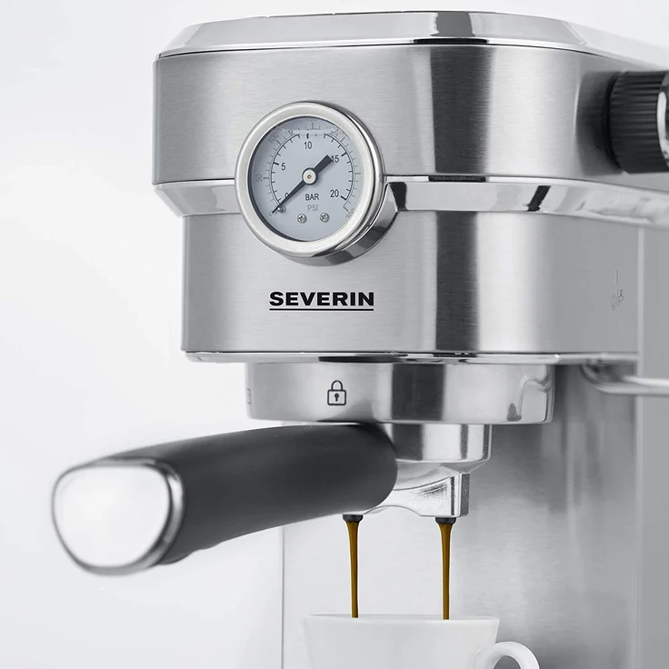 SEVERIN Espresa Plus KA 5995 Espressomaschine (ca. 1350 W, massiver und professioneller Siebträger inkl. Starterset und Manometer, einstellbare Temperatur und speicherbare Tassenfüllmenge) – Bild 4