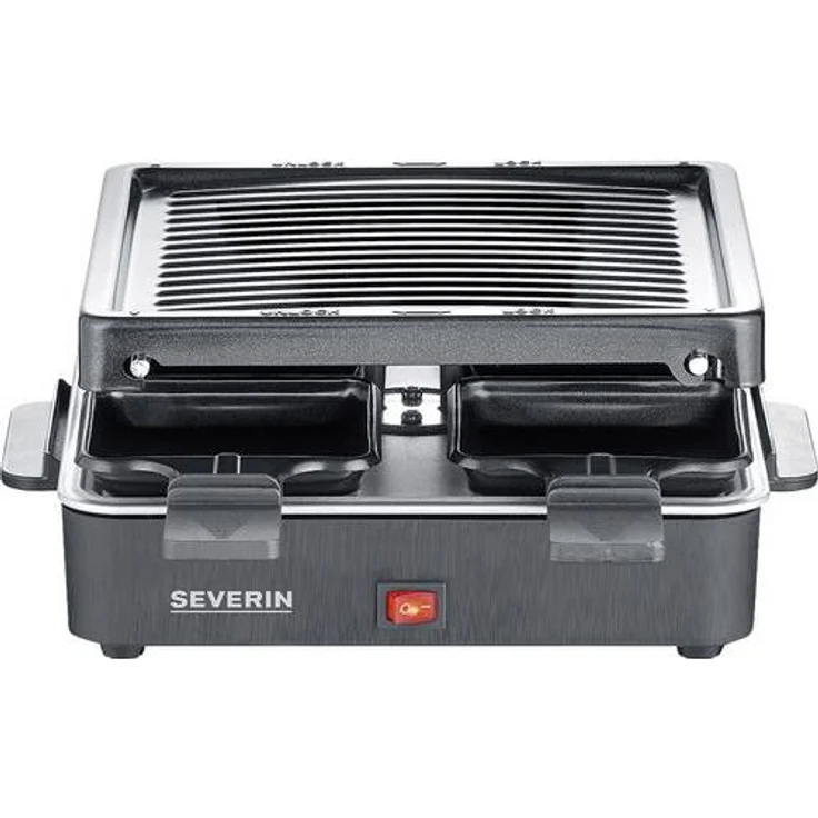 Severin RG 2370 Mini Raclette-Grill, antihaftbeschichtete Grillplatte, 4 Raclettepfännchen, 600 Watt, schwarz – Bild 2