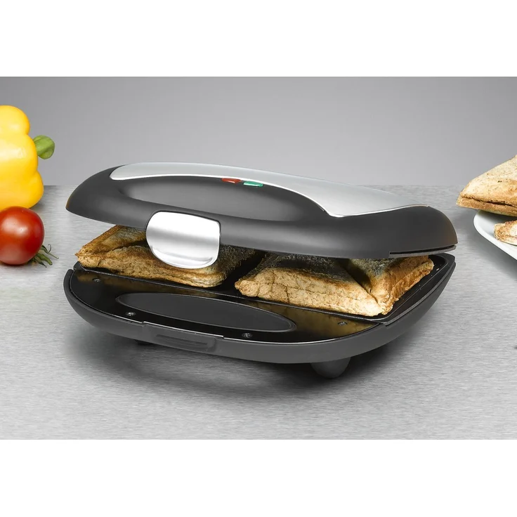 ROMMELSBACHER Sandwich Maker ST 710 - für 2 Sandwiches, 2-Lagen Antihaftbeschichtung, schnelles Aufheizen, wärmeisolierter Handgriff, platzsparende Aufbewahrung, schwarz-Edelstahl – Bild 2