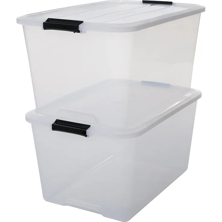 IRIS 2er-Set stapelbare Aufbewahrungsboxen 'Top Box', mit Deckel und Klickverschluss, 45 Liter, Kunststoff - Plastik, transparent