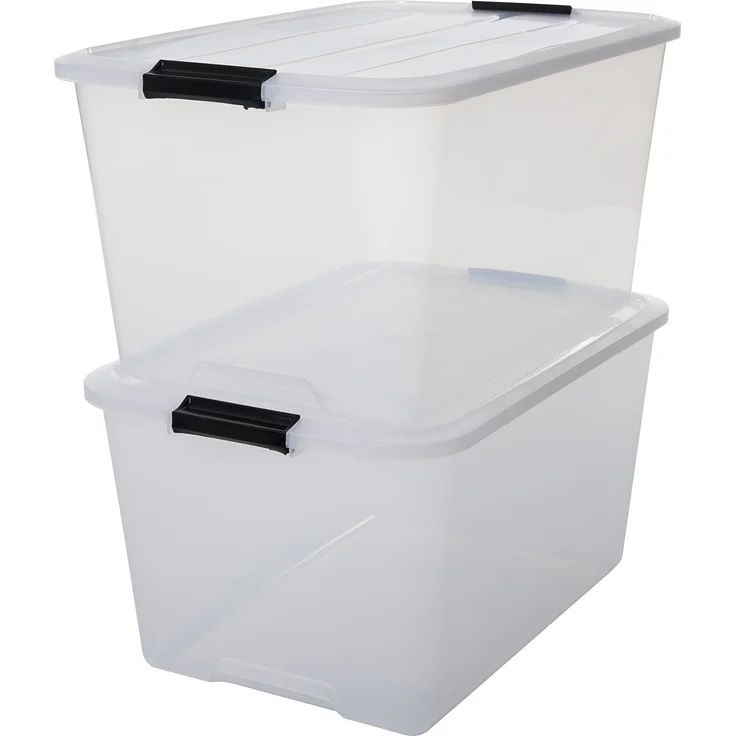IRIS 2er-Set stapelbare Aufbewahrungsboxen 'Top Box', mit Deckel und Klickverschluss, 45 Liter, Kunststoff - Plastik, transparent – Bild 1