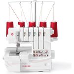 Singer Professional 5 Overlock-Nähmaschine 14 Nähprogramme Automatische Fadenspannung Differentialtransport Einstellbarer Nähfußdruck Fadenschneider Nadeleinfädler Overlock-Nähmaschine, weiß