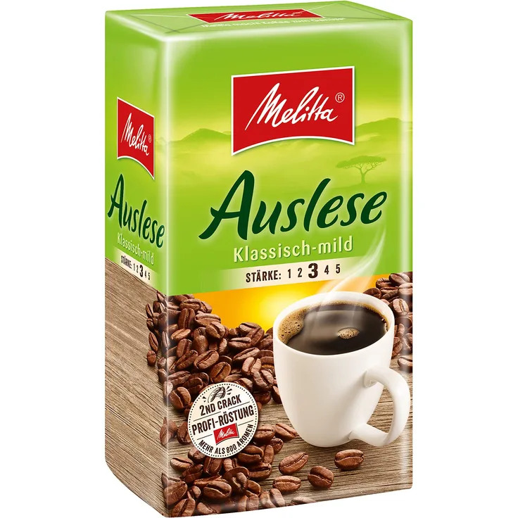 Melitta Gemahlener Röstkaffee, 500 g, Filterkaffee, vollmundig und mild, milder Röstgrad, Stärke 3, Auslese Klassisch-mild