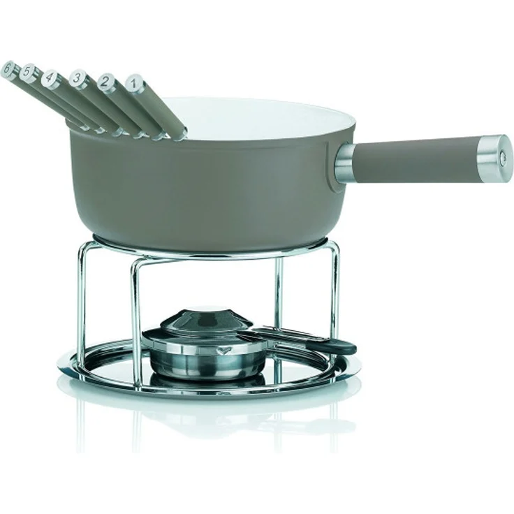 Kela 16560 Käsefondue-Set, 10-teilig, Keramisch beschichtet, Aluguss, Induktionsgeeignet, 1 L Lancy, taupe – Bild 1