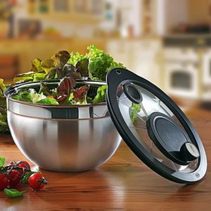 RÖSLE Salatschleuder mit Glasdeckel, Durchmesser 24 cm, Edelstahl 18-10, 2-ton-poliert, Kurbelantrieb, komplett zerlegbar, spülmaschinengeeignet – Bild 4