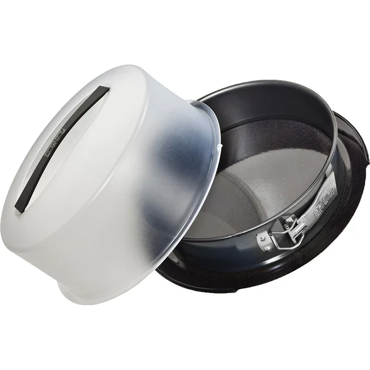 Zenker Springform mit Transporthaube Durchmesser 28 cm DELUXE, Backform mit emailliertem Flachboden und Tragehaube, runde Kuchenform für saftigen Kuchen to go (Frabe: Schwarz metallic), Menge: 1 Stück