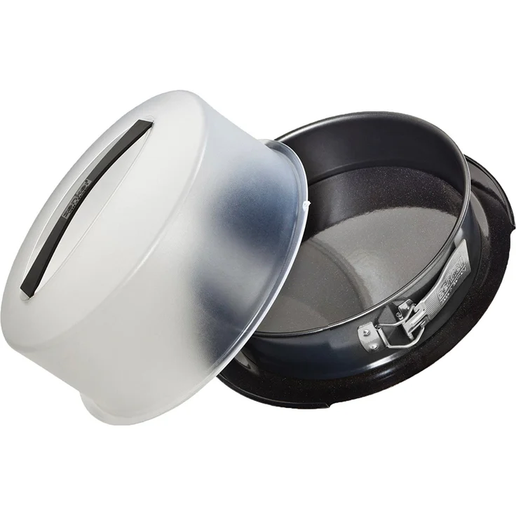 Zenker Springform mit Transporthaube Durchmesser 28 cm DELUXE, Backform mit emailliertem Flachboden und Tragehaube, runde Kuchenform für saftigen Kuchen to go (Frabe: Schwarz metallic), Menge: 1 Stück – Bild 1