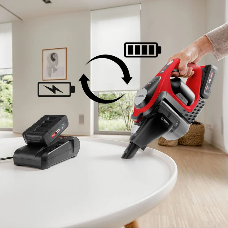 Bosch BCS8224PET Unlimited Gen2 Serie 8 Handstaubsauger, 65 min Akkubetrieb, Akkuwechsel-Option, schwarz-rot – Bild 9