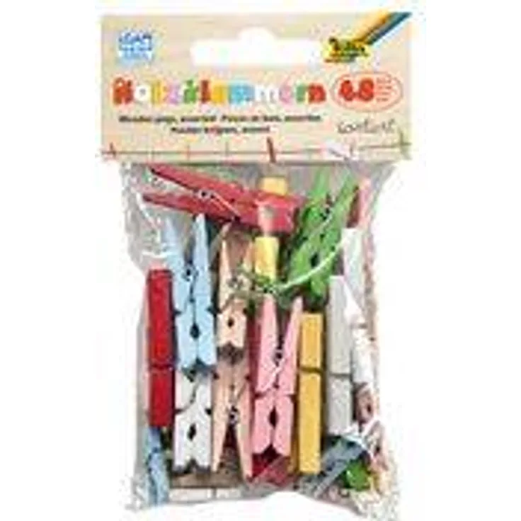 folia Holzklammern, natur, 3 Größen sortiert