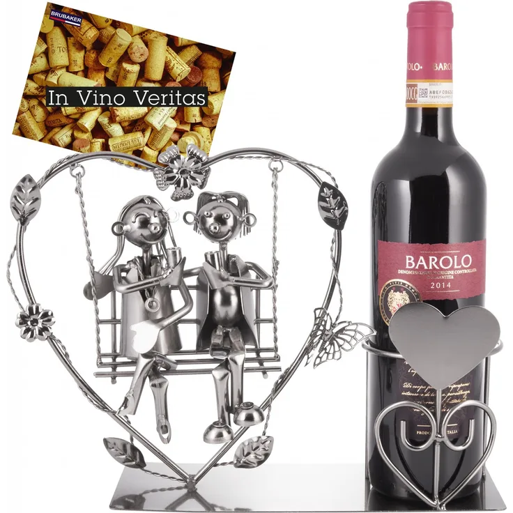 Weinflaschenhalter 'LiebeSpaßr auf der Herzschaukel' - Metall Flaschenständer