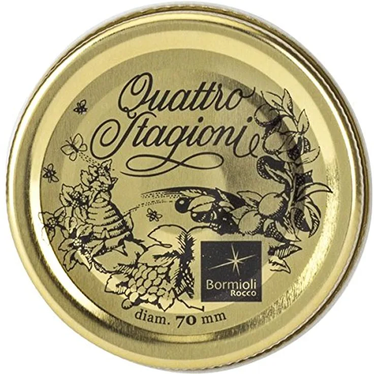 Bormioli Rocco 2 Ersatzdeckel mit Twist-Off Verschluss | Motiv: ''Quattro Stagioni'' | TO: 70 mm
