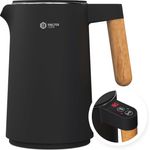 BALTER WK-08-BL Edelstahl-Wasserkocher, 2200W, 1,5L, doppelwandig, kabellos, Warmhaltefunktion, schwarz