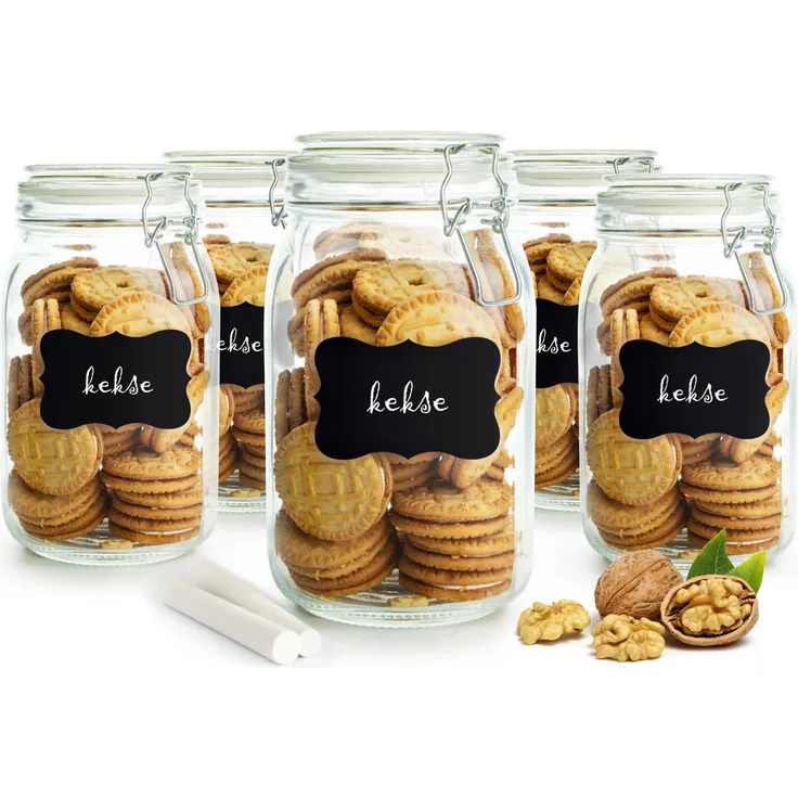 Sendez Einmachgläser 1500ml Bügelverschluss 10 Etiketten Stift 6x Dichtung Vorratsglas Vorratsdose