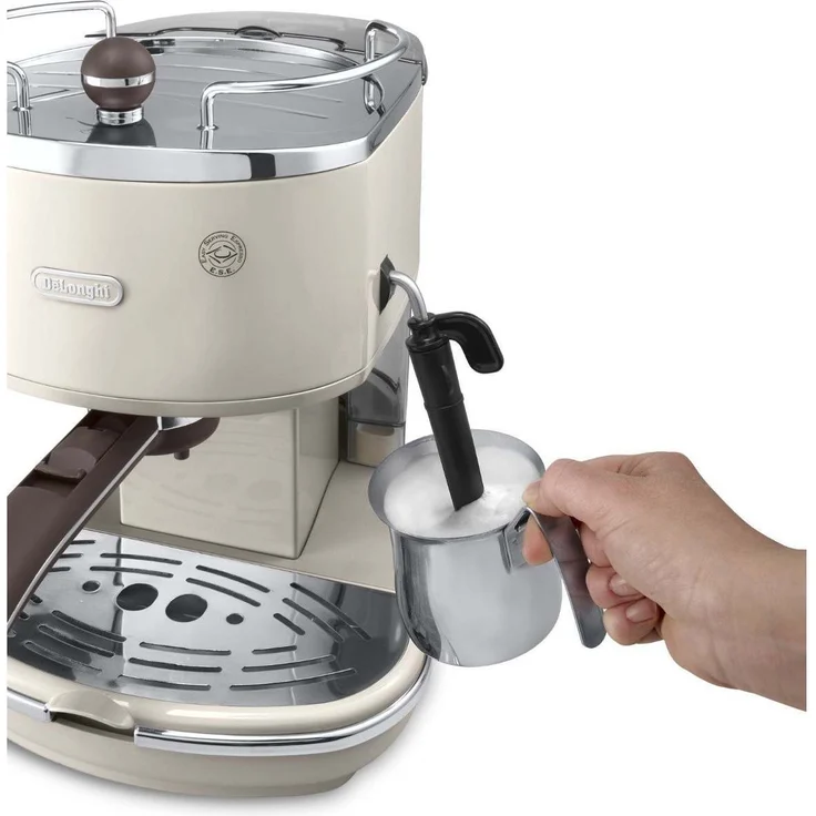 De'Longhi Icona Vintage Espresso Siebträgermaschine KBOV2001.BG - mit professioneller Milchaufschäumdüse, 15 bar, 1,4 l, auch für Pads geeignet, Edelstahl in Retro Look mit Chrom-Details, beige – Bild 2