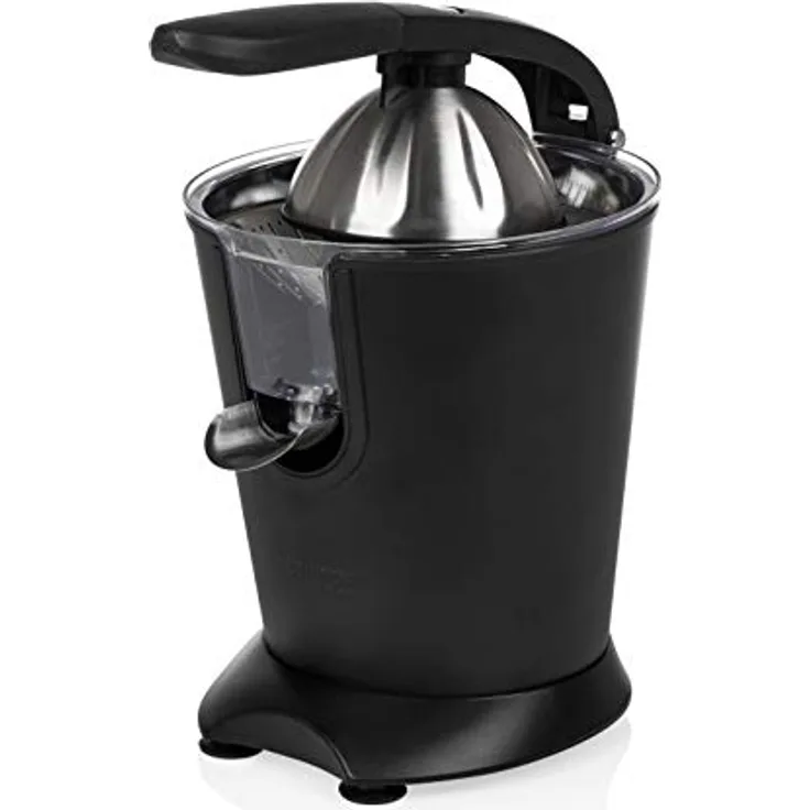 Princess Black Steel Zitruspresse - professioneller Hebelarm, 160 Watt, Antirutschfüße, Universalaufsatz für Zitrusfrüchte, Fließstopfunktion, 120 U-min, 201853