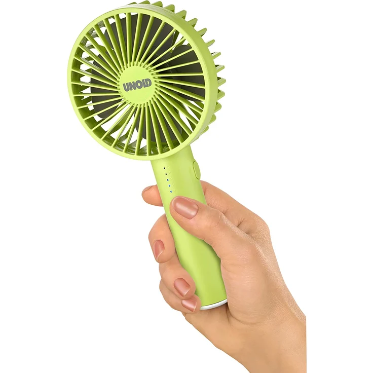 Unold 86626 HANDVENTILATOR Breezy II Green, 5-stufige Geschwindigkeitsregelung, LED-Kontrollleuchten und bis zu 8 Stunden Akkubetrieb – Bild 5