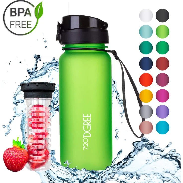Trinkflasche Wasserflasche Fruchteinsatz 0,65L - BPA-Frei uberBottle 720 DGREE apple green – Bild 1