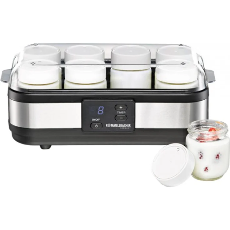 ROMMELSBACHER Joghurtbereiter JG 40 - für bis zu 1200 g Joghurt, LCD Display, 18 Stunden Zeitschaltuhr, automatische Abschaltung, elektronische Temperaturregelung, 8 Portionsgläser à 150 ml, 40 Watt – Bild 1