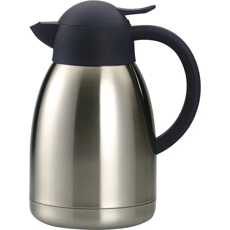 axentia Isolierkanne in Silber, Warmhaltekanne aus doppelwandigem Edelstahl, Kaffeekanne mit Einhand-Ausgießautomatik, Teekanne mit Kunststoff-Griff, Volumen: ca. 1,5 L