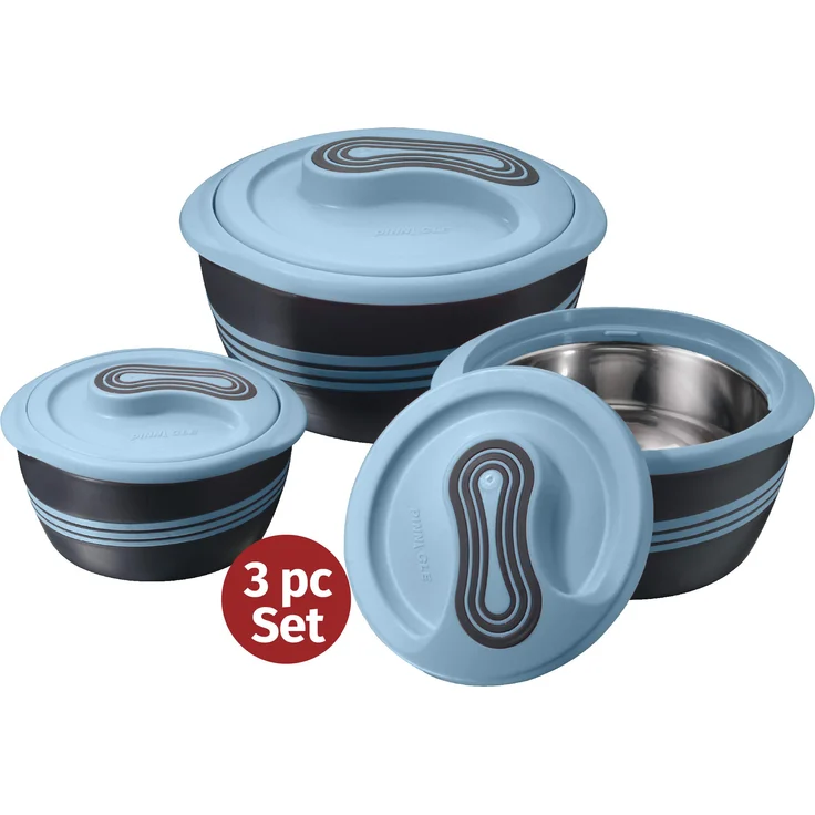 Pinnacle Servierschüssel für Salat,Suppenteller ? Thermo-Schüssel mit Deckel ? tolle Schüssel für Urlaub, Abendessen und Party ~ 3er Set ~ blau – Bild 1