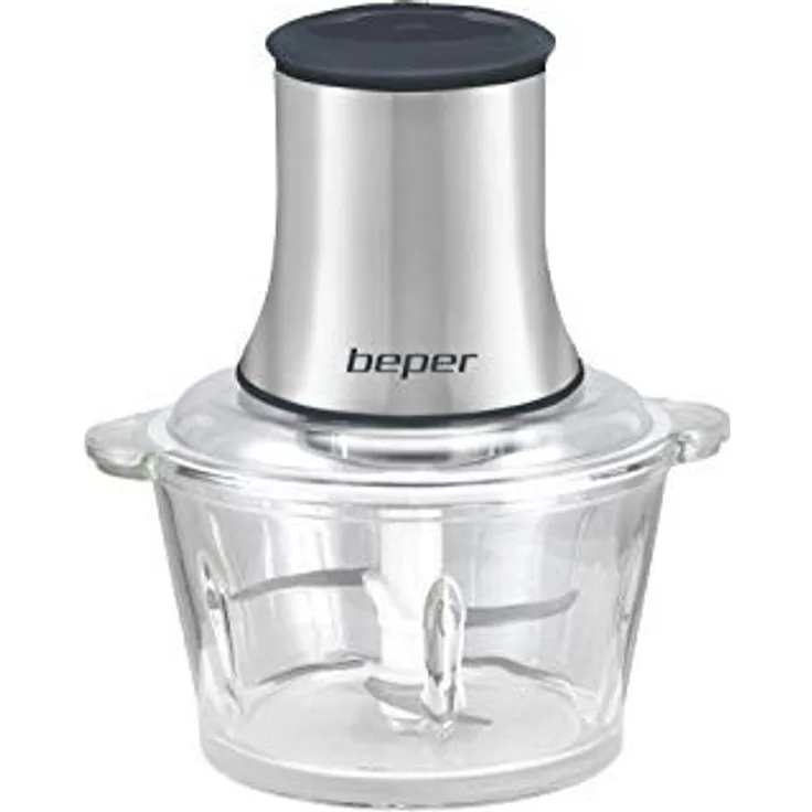Beper P102ROB001 Zerkleinerer, 500W, 2 Geschwindigkeitsstufen, 1,5 L Behälter, Edelstahl, Glas, grau