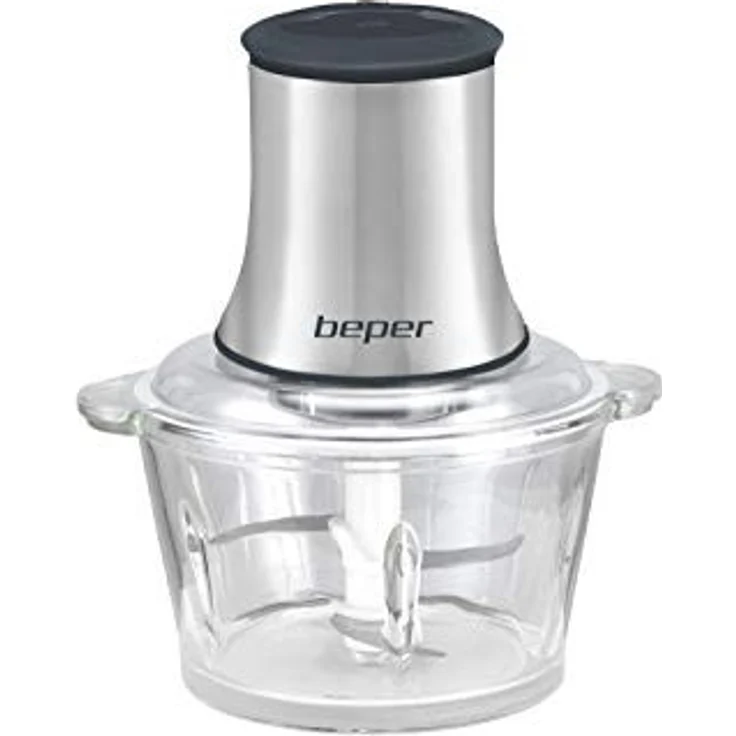 Beper P102ROB001 Zerkleinerer, 500W, 2 Geschwindigkeitsstufen, 1,5 L Behälter, Edelstahl, Glas, grau