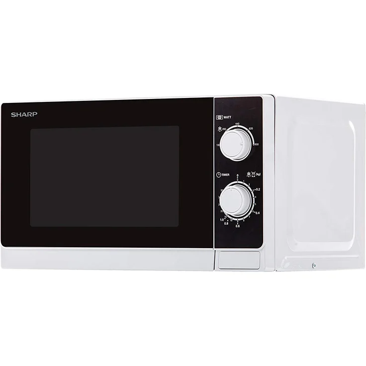 Sharp R200WW Mikrowelle, Standgerät, 20 Liter Garraum, 800 Watt, 5 Leistungsstufen, Timer von 35 Minuten bis 00 Sekunden, gewichtgesteuertes Auftauen, Energiesparmodus, Glasdrehteller 25,5 cm, weiß – Bild 2