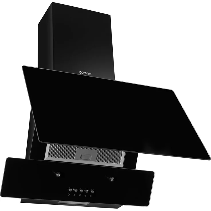 Gorenje Essential WHI629EB, Motorhaube, Kamin abgewinkelt, Breite: 60 cm, Tiefe: 33.5 cm, Absaugung und Rückführung (mit zusätzlichem Rückführungsset), mit internem Motor, Schwarz – Bild 3